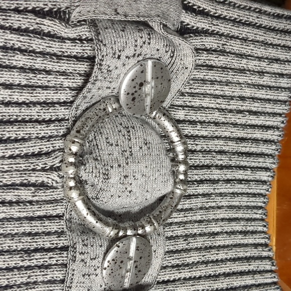 ALISON SHERI* faux belt y2k long sleeve ribbed striped grey/black round neck - Picture 9 of 12